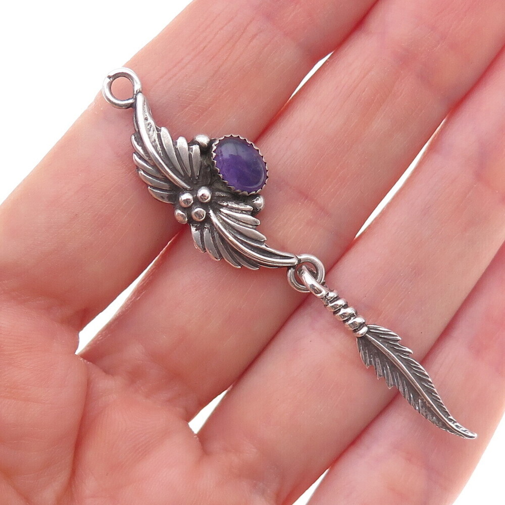 Jay King Desert Rose Old Pawn Sterling Silver Vintage Amethyst Feather Pendant